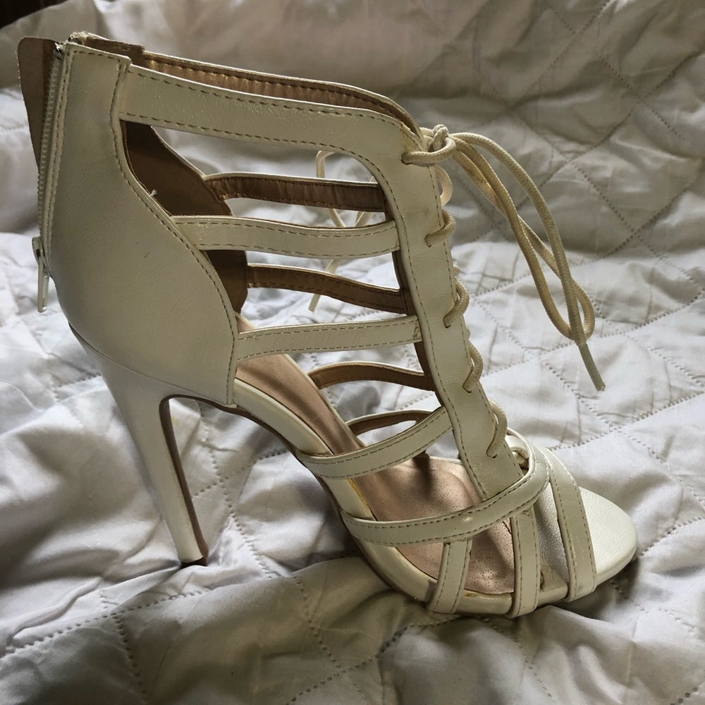 Charlotte Russe white strappy stiletto heels